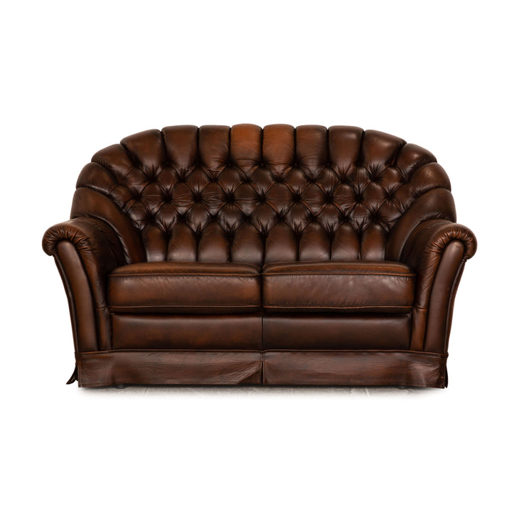 Chesterfield Leder Zweisitzer Braun Dunkelbraun Vintage Sofa Couch