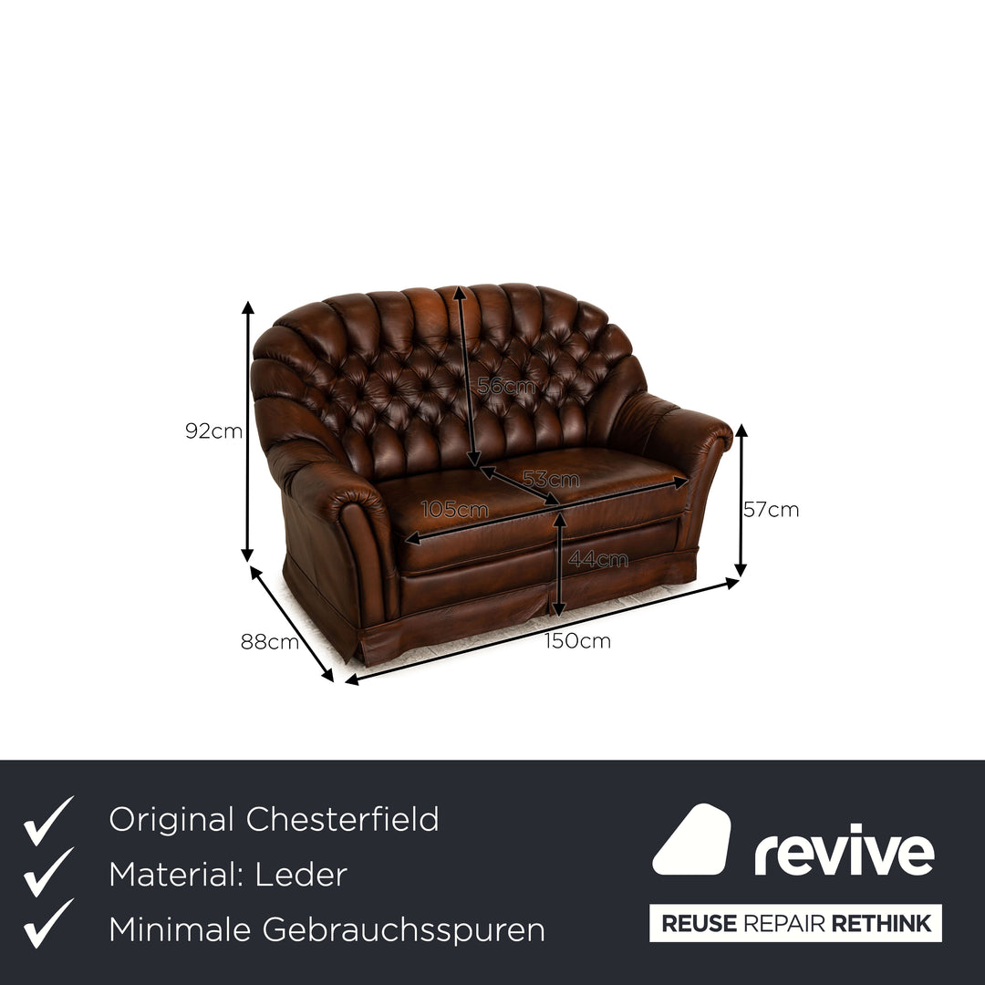 Chesterfield Leder Zweisitzer Braun Dunkelbraun Vintage Sofa Couch