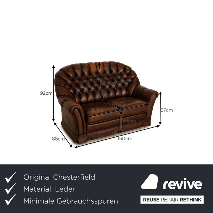 Chesterfield Leder Zweisitzer Braun Dunkelbraun Vintage Sofa Couch