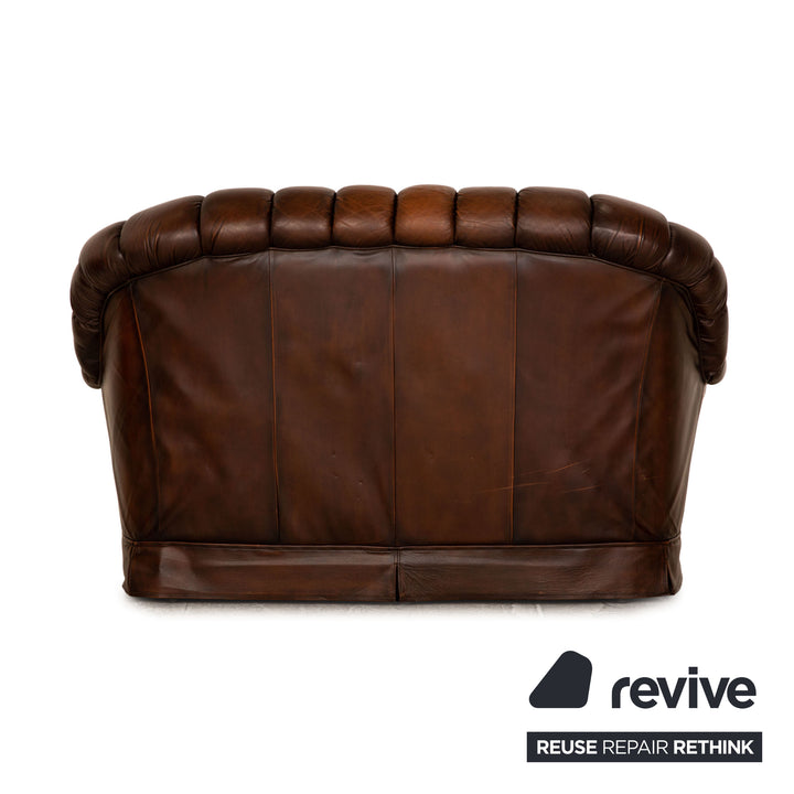 Chesterfield Leder Zweisitzer Braun Dunkelbraun Vintage Sofa Couch