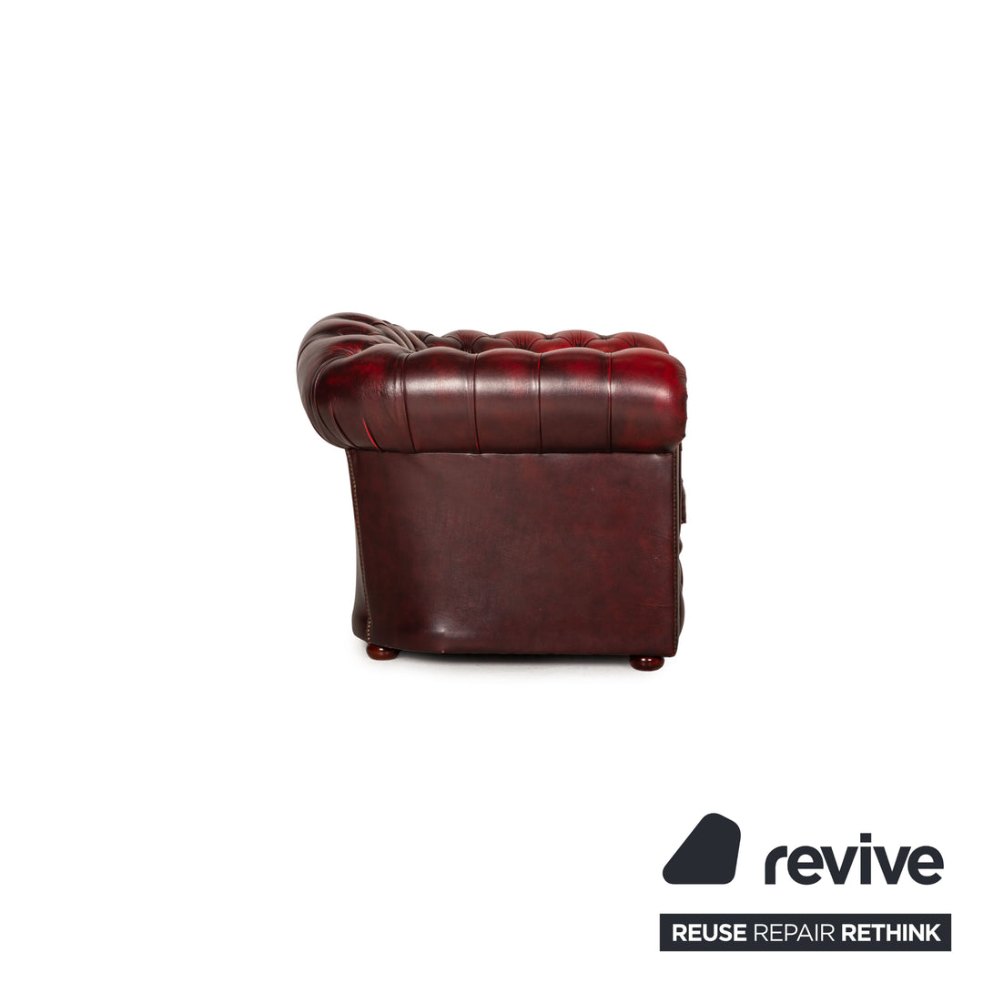 Chesterfield Tudor Leather Armchair Set Dark Red