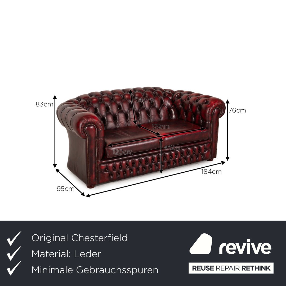 Chesterfield Tudor Leder Sofa Dunkelrot Zweisitzer Couch