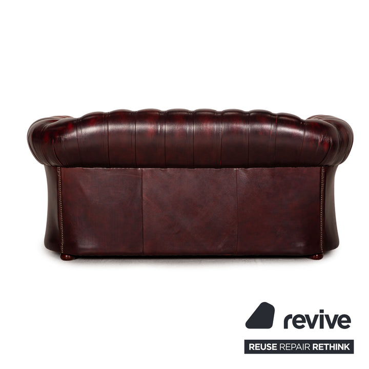 Chesterfield Tudor Leather Sofa Dark Red Two Seater Couch