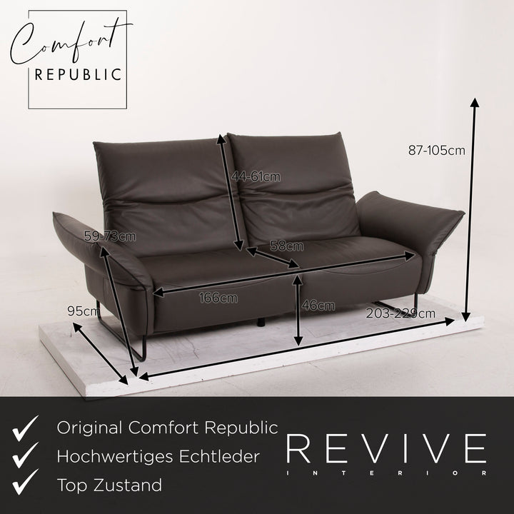 Comfort Republic Viktoria Leder Sofa Anthrazit Dreisitzer #15270