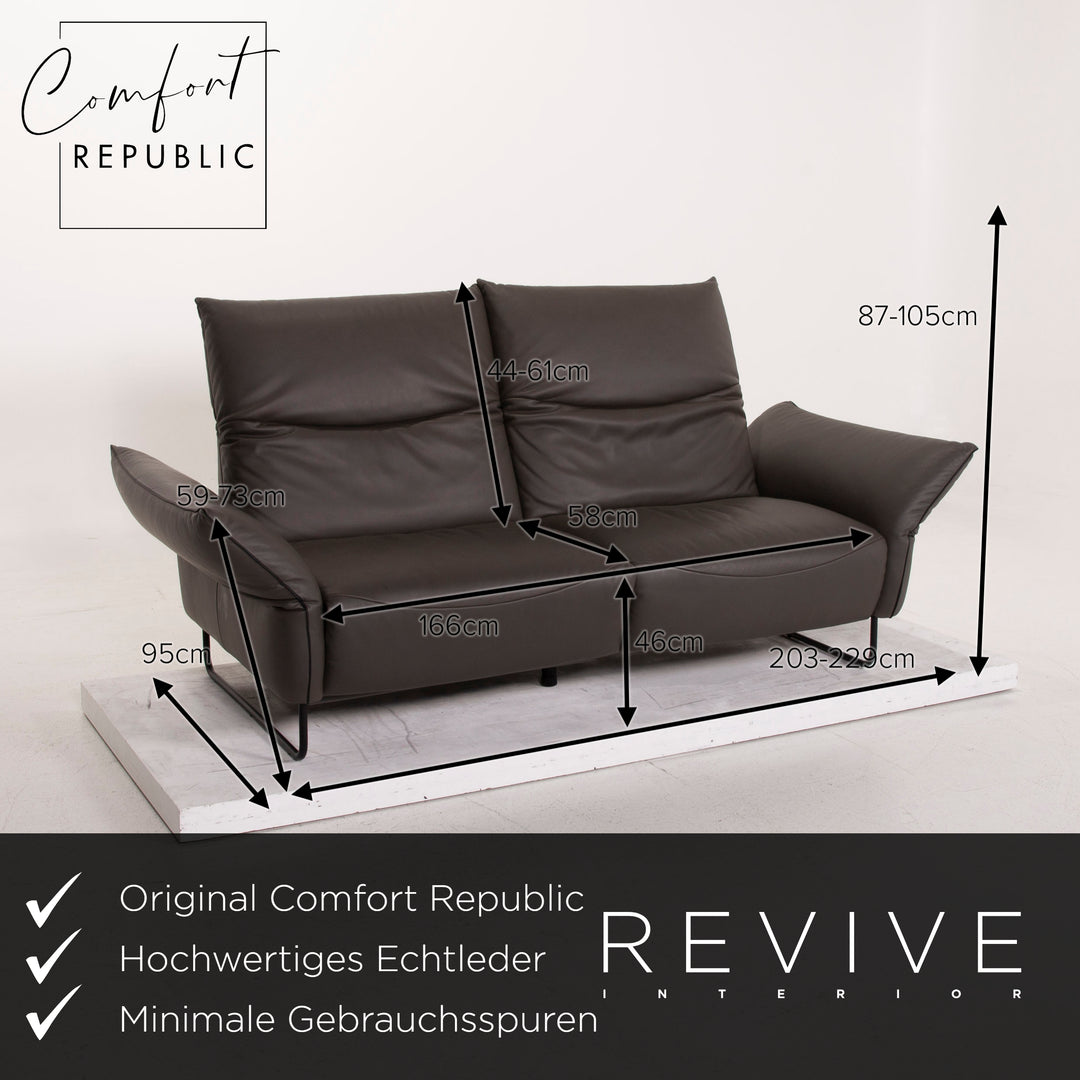 Comfort Republic Viktoria Leder Sofa Garnitur Anthrazit 1x Dreisitzer 1x Zweisitzer #15455