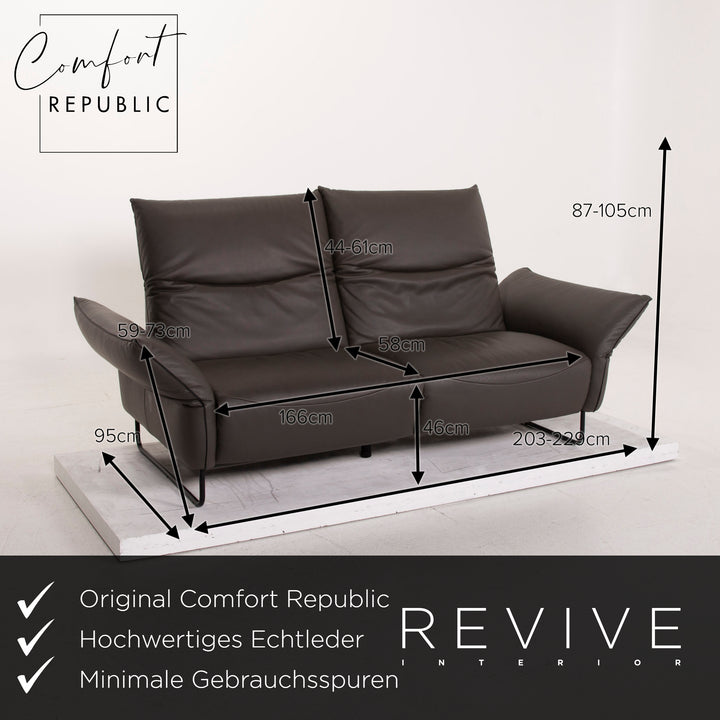 Comfort Republic Viktoria Leder Sofa Garnitur Anthrazit 1x Dreisitzer 1x Zweisitzer #15455