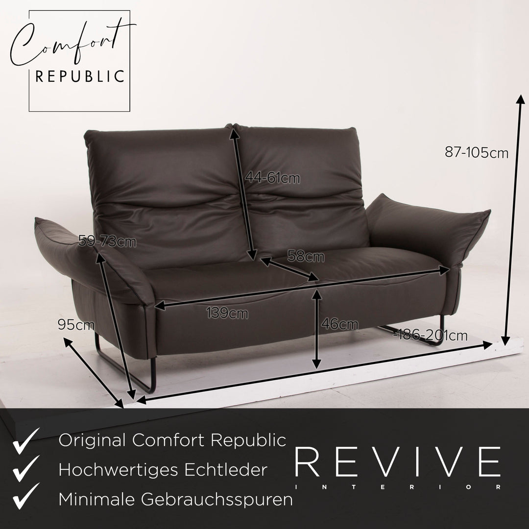 Comfort Republic Viktoria Leder Sofa Garnitur Anthrazit 1x Dreisitzer 1x Zweisitzer #15455