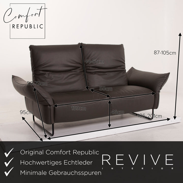 Comfort Republic Viktoria Leder Sofa Garnitur Anthrazit 1x Dreisitzer 1x Zweisitzer #15455