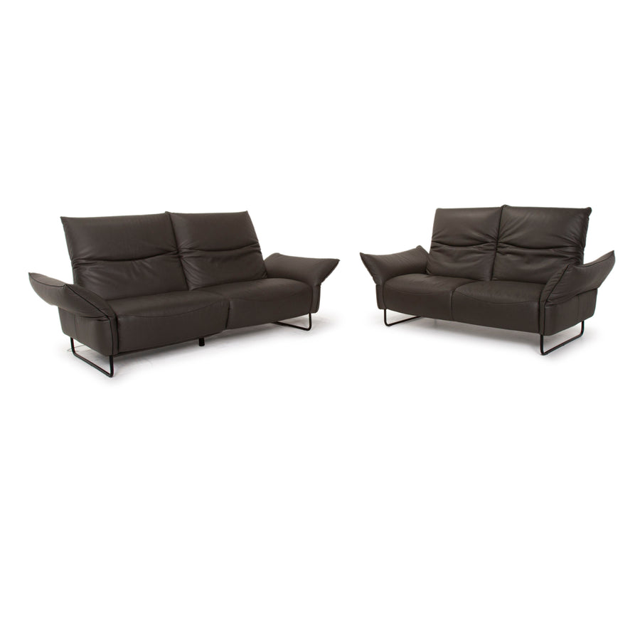 Comfort Republic Viktoria Leder Sofa Garnitur Anthrazit 1x Dreisitzer 1x Zweisitzer #15455