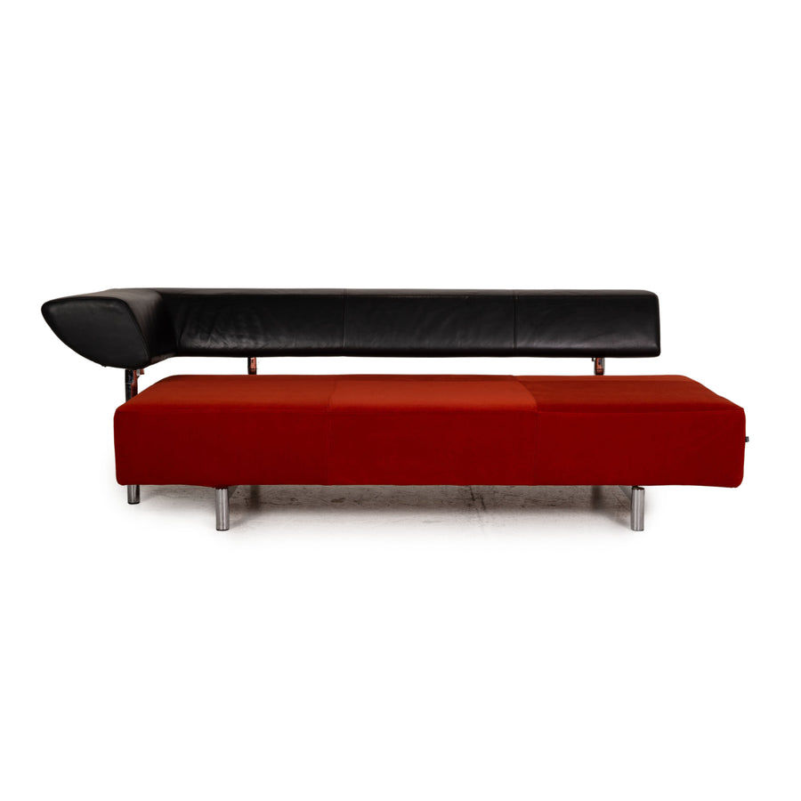 Cor Arthe leather sofa black red three-seater couch reupholstered