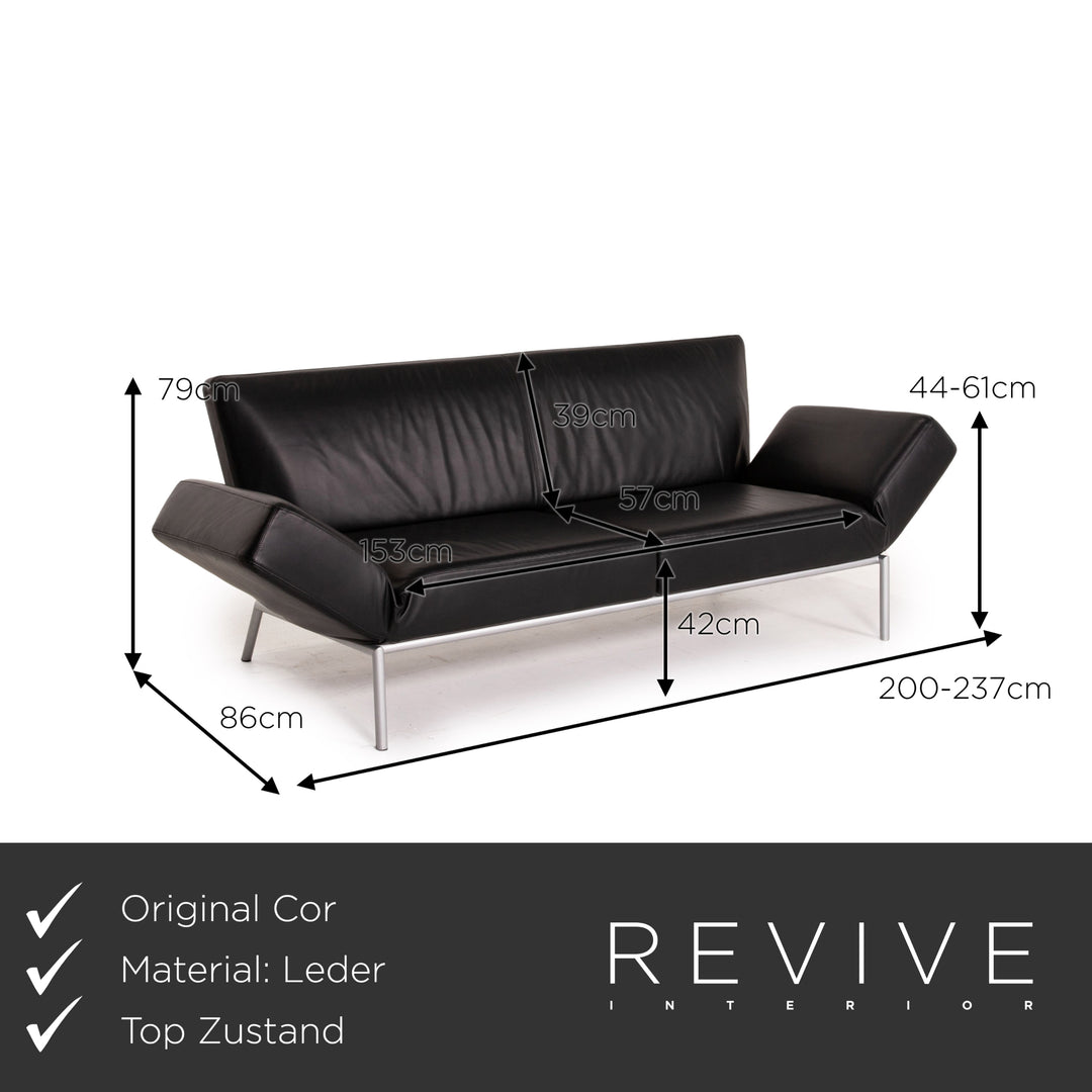 Cor Attendo Leather Sofa Black Three seater function couch