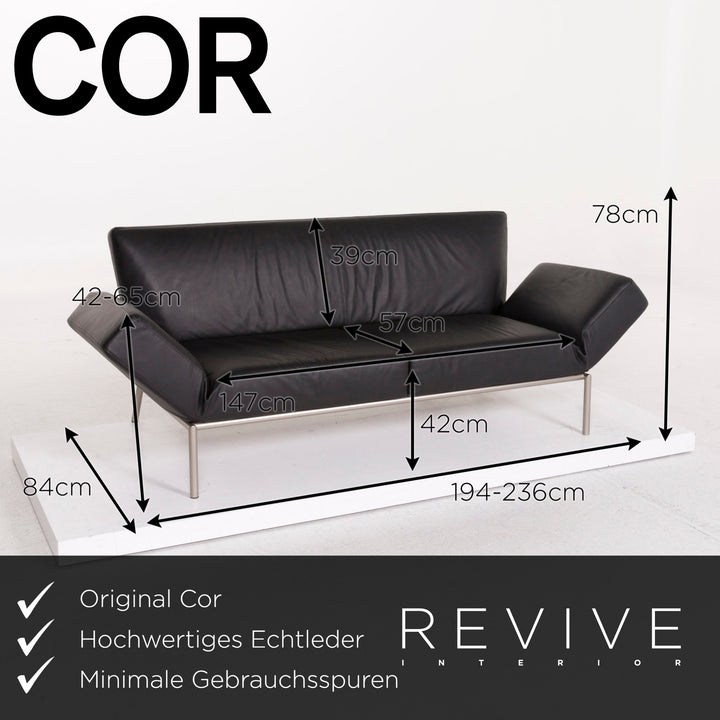 Cor Attendo Leather Sofa Black Two Seater #12421