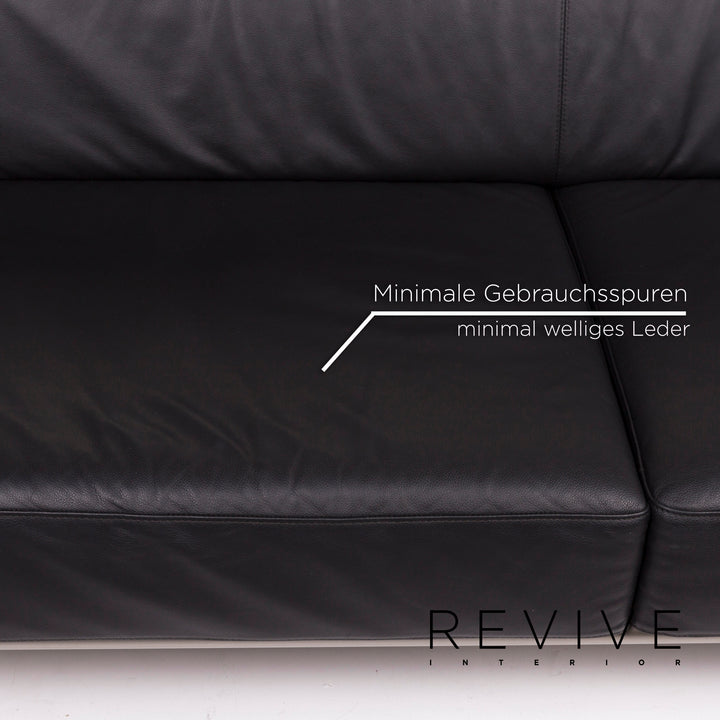Cor Attendo Leather Sofa Black Two Seater #12421
