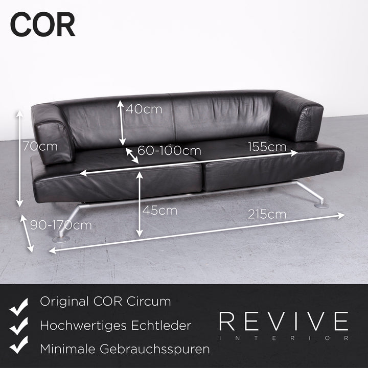 COR Circum Designer Leder Sofa Schwarz Echtleder Zweisitzer Couch #6833