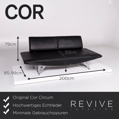 Cor Cirrus Leder Sofa Schwarz Zweisitzer Funktion Couch #11097