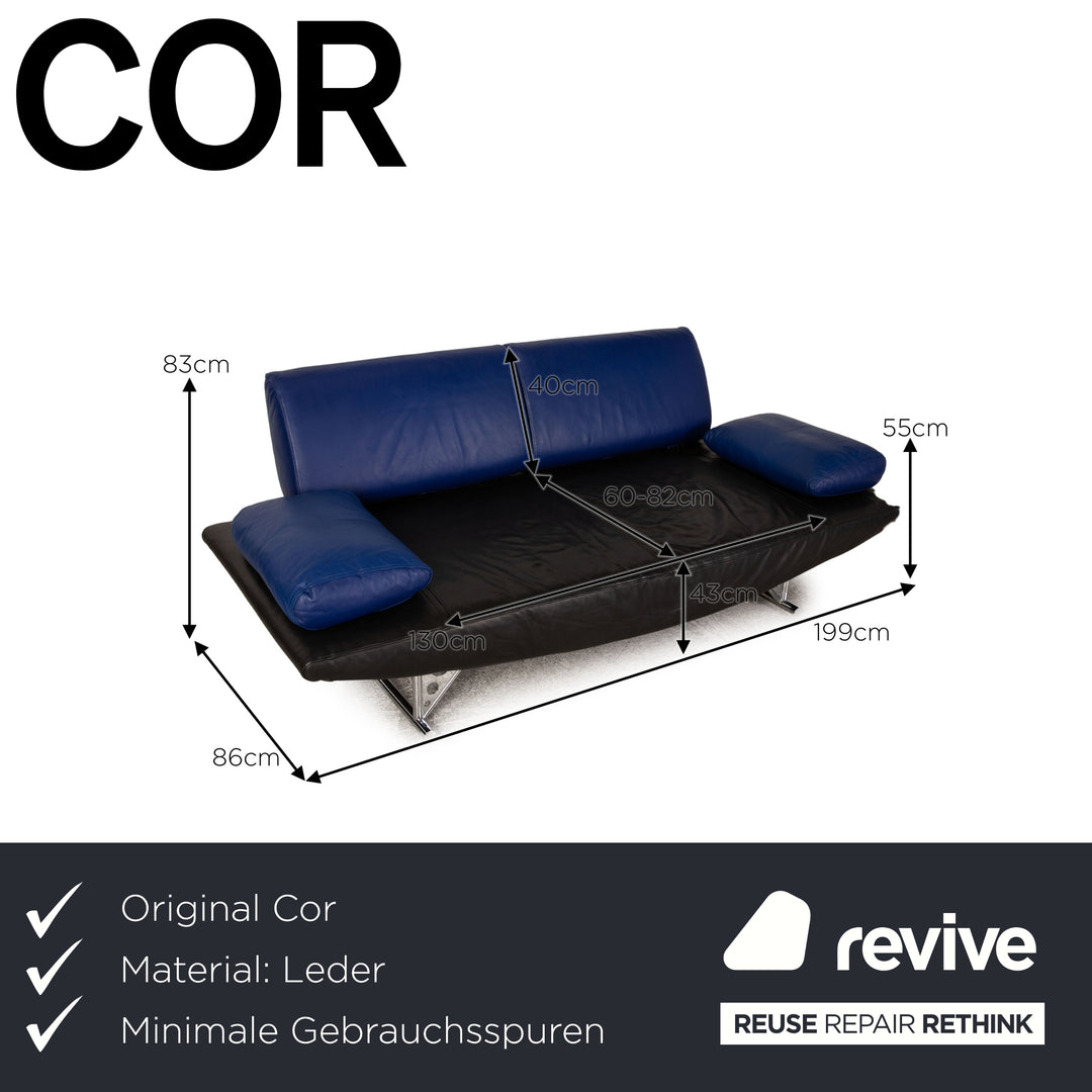 Cor Cirrus Leather Loveseat Blue Black Sofa Couch Function