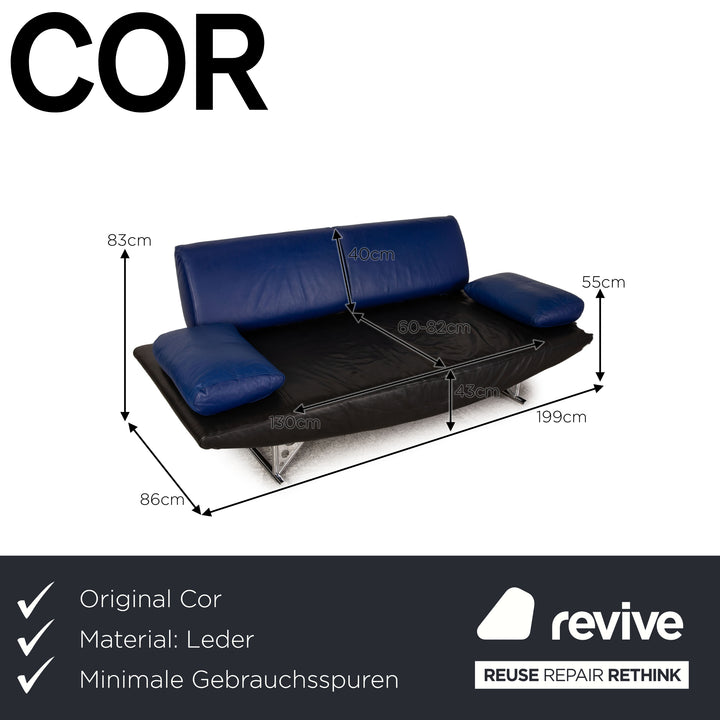 Cor Cirrus Leather Loveseat Blue Black Sofa Couch Function