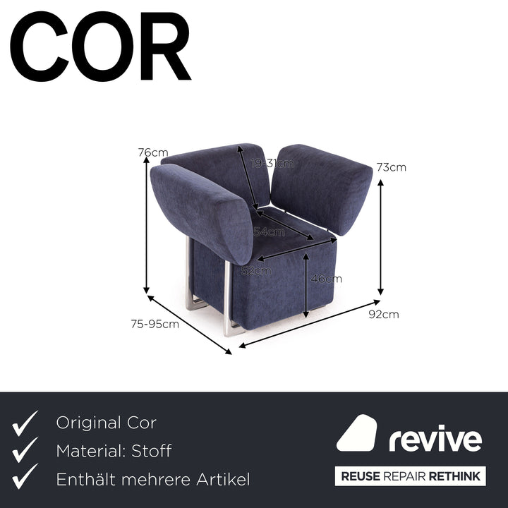 Cor Clou fabric sofa set blue 1x corner sofa 1x armchair function