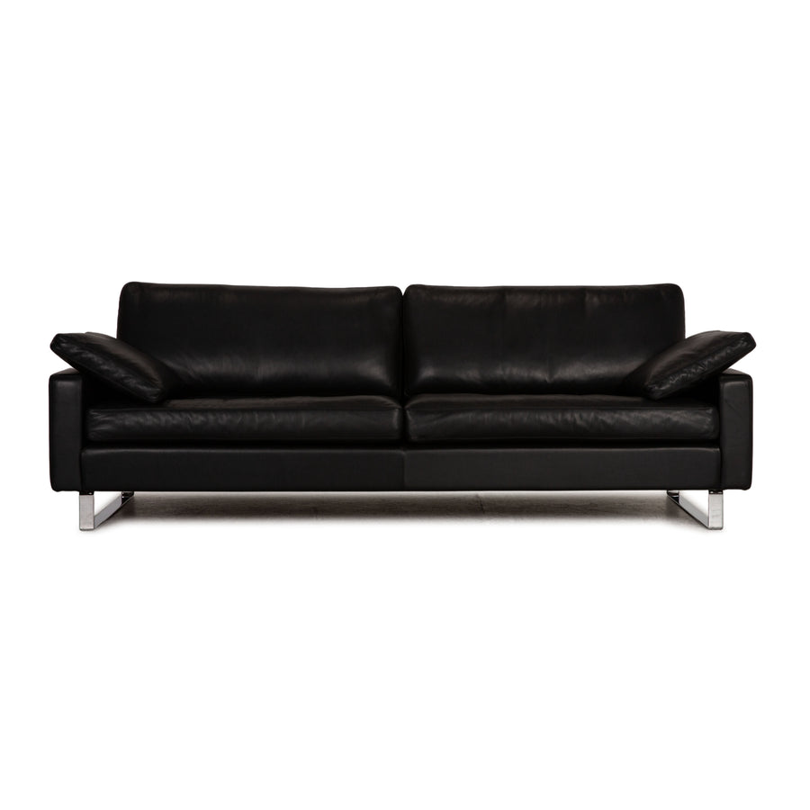 Cor Conseta Leather Three Seater Black Sofa Couch