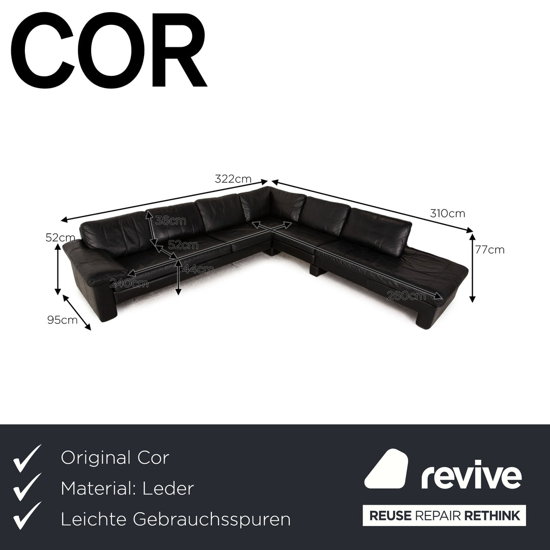 Cor Conseta Leder Ecksofa Schwarz Sofa Couch Recamiere rechts