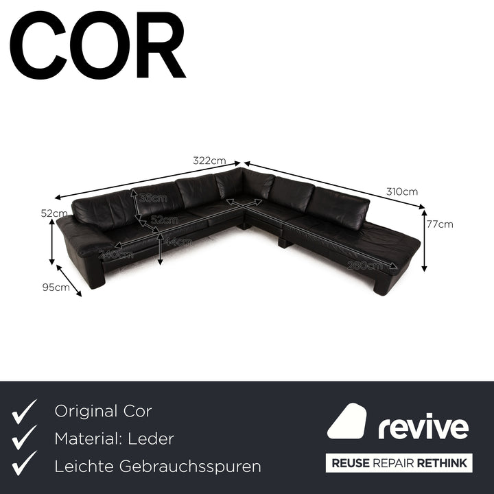 Cor Conseta Leder Ecksofa Schwarz Sofa Couch Recamiere rechts