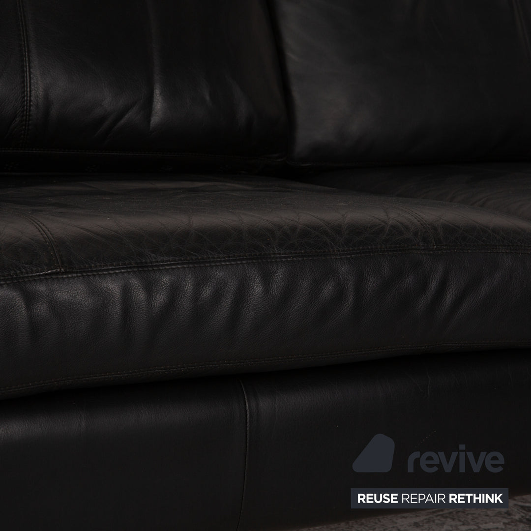 Cor Conseta Leder Ecksofa Schwarz Sofa Couch Recamiere rechts