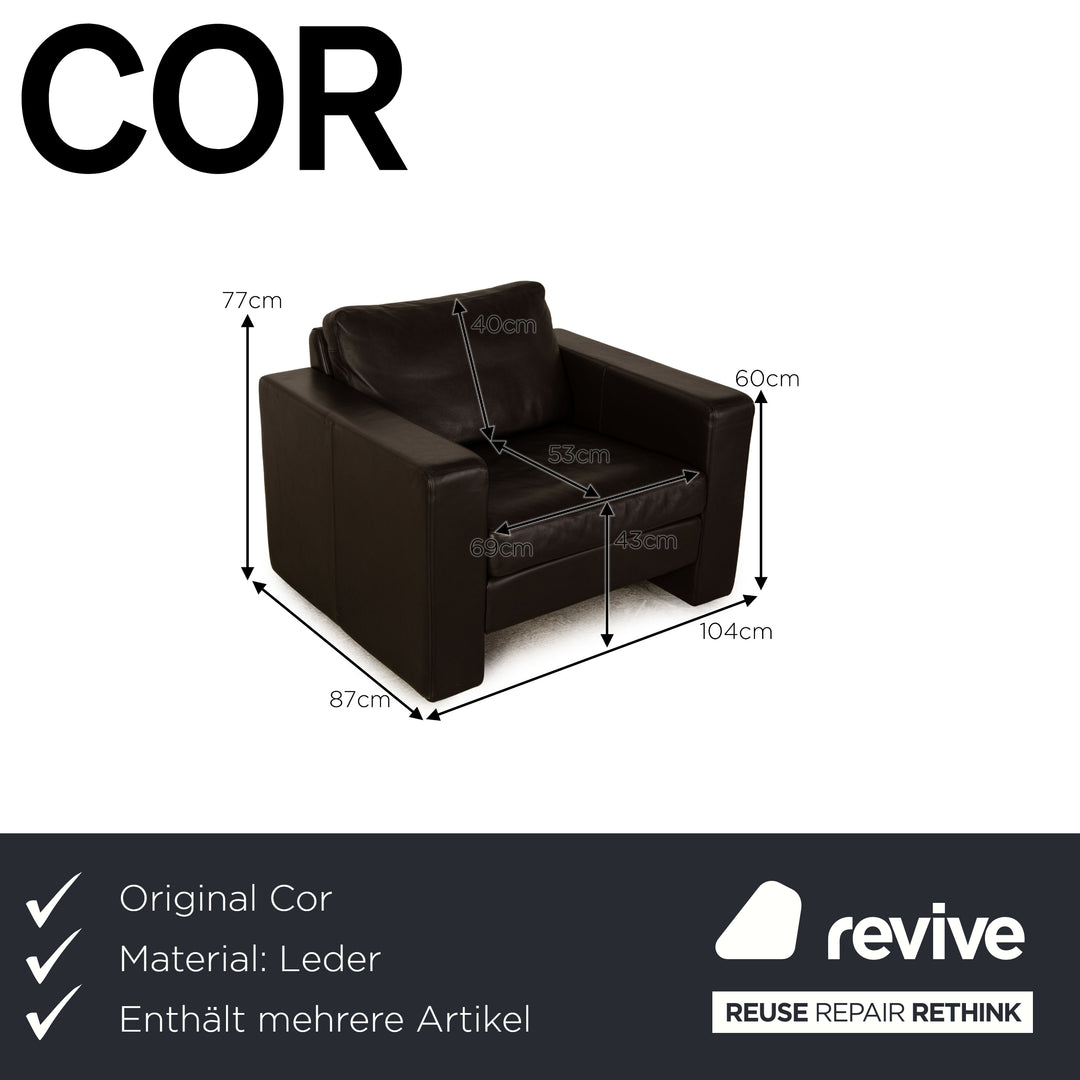 Cor Conseta Leder Sessel Garnitur Dunkelbraun
