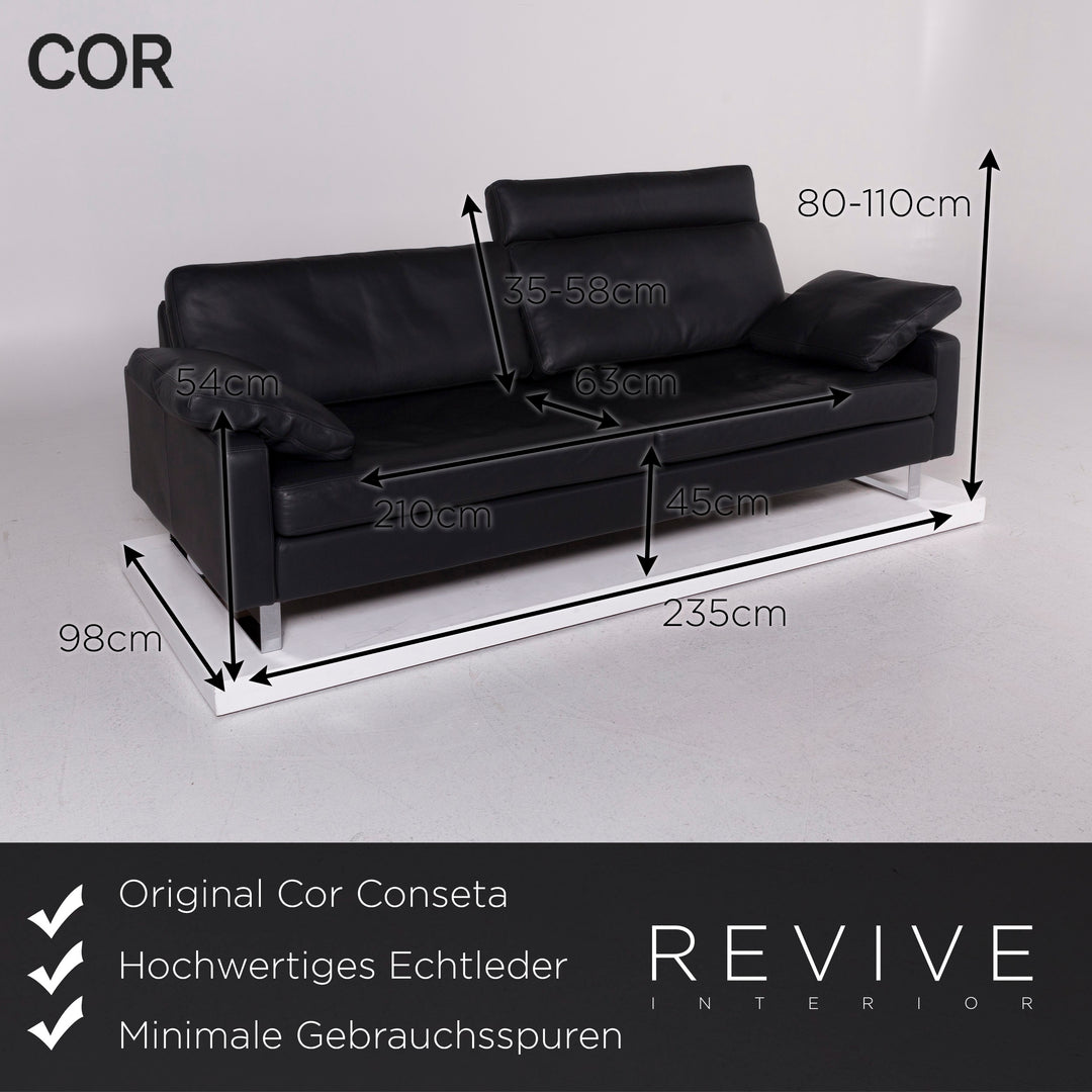 Cor Conseta leather sofa set anthracite three-seater stool #11797