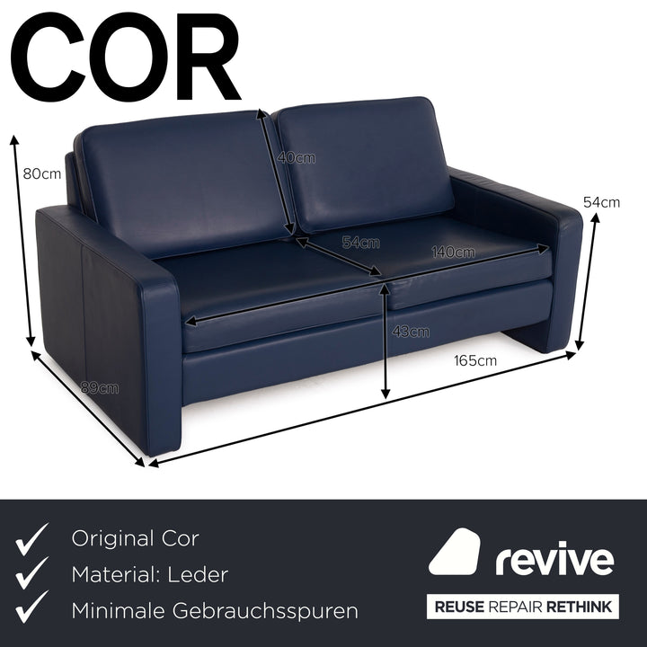 COR Conseta Leder Sofa Blau Zweisitzer Couch