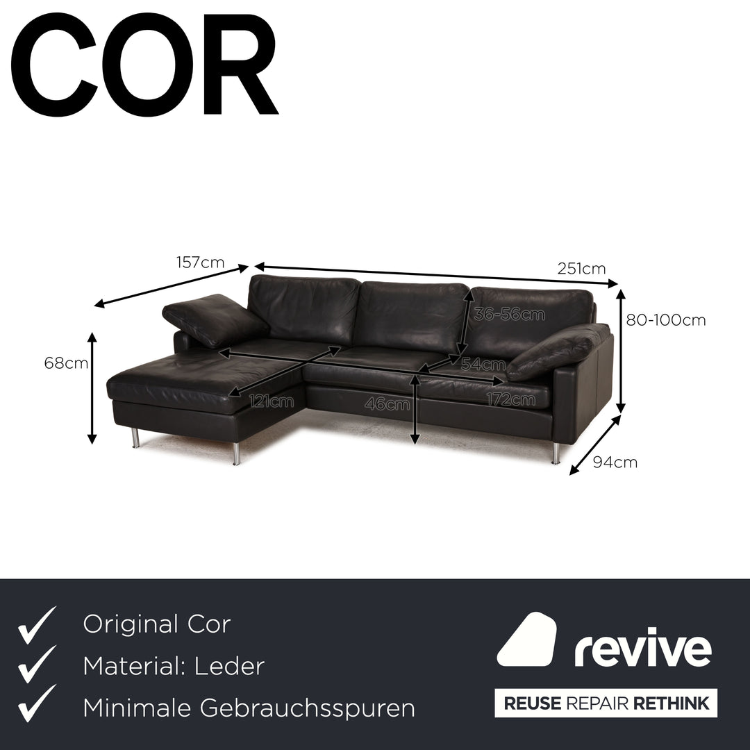 Cor Conseta Leder Sofa Schwarz Ecksofa Couch