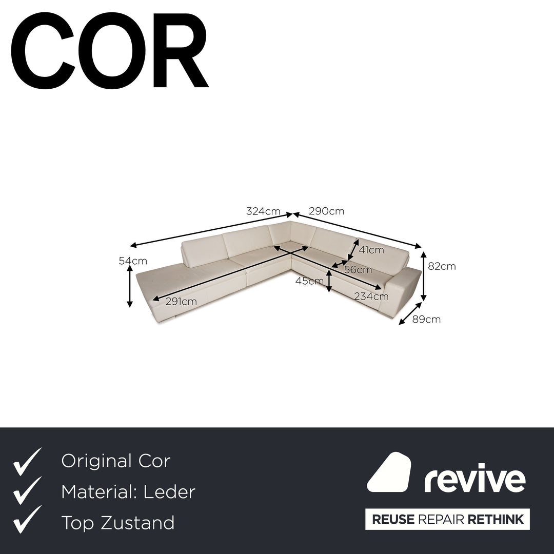Cor Conseta Leder Sofa Weiß Ecksofa Couch Recamiere links