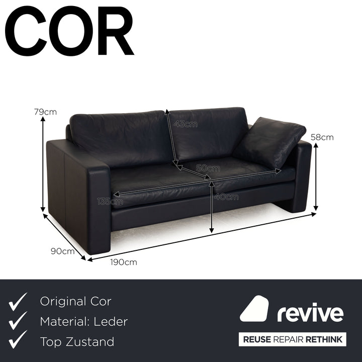 Cor Conseta Leather Two Seater Blue Sofa Couch