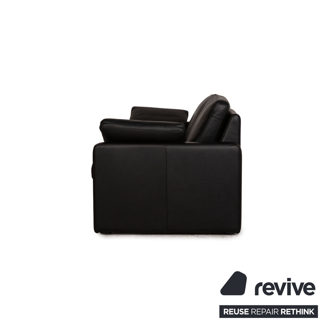 Cor Conseta Leather Two Seater Black Sofa Couch
