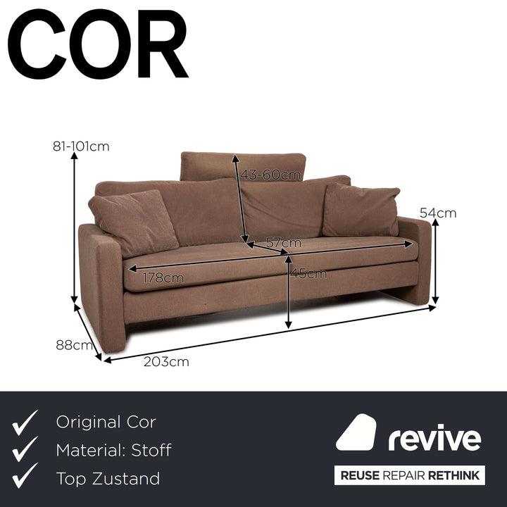 Cor Conseta Stoff Dreisitzer Beige inkl. Kopfstütze Sofa Couch
