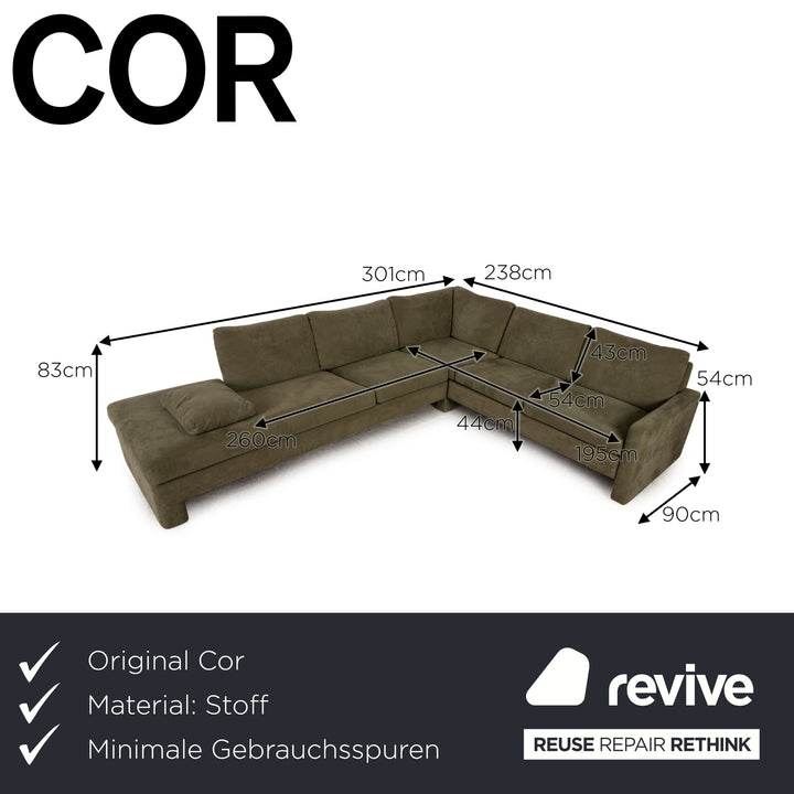 Cor Conseta Stoff Ecksofa Grün Sofa Couch Recamiere links