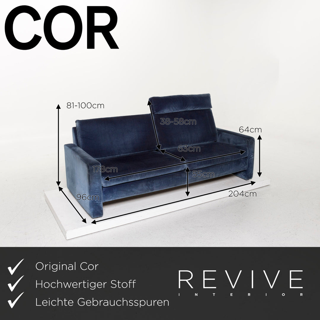 Cor Conseta Fabric Sofa Blue Three Seater Function Couch #12539
