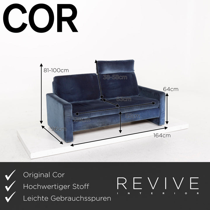 Cor Conseta Stoff Sofa Blau Zweisitzer Funktion Couch #12538