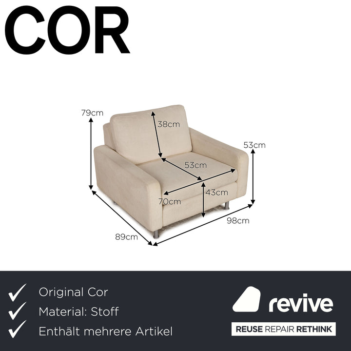 Cor Conseta Stoff Sofa Garnitur Creme Dreisitzer Sessel Couch