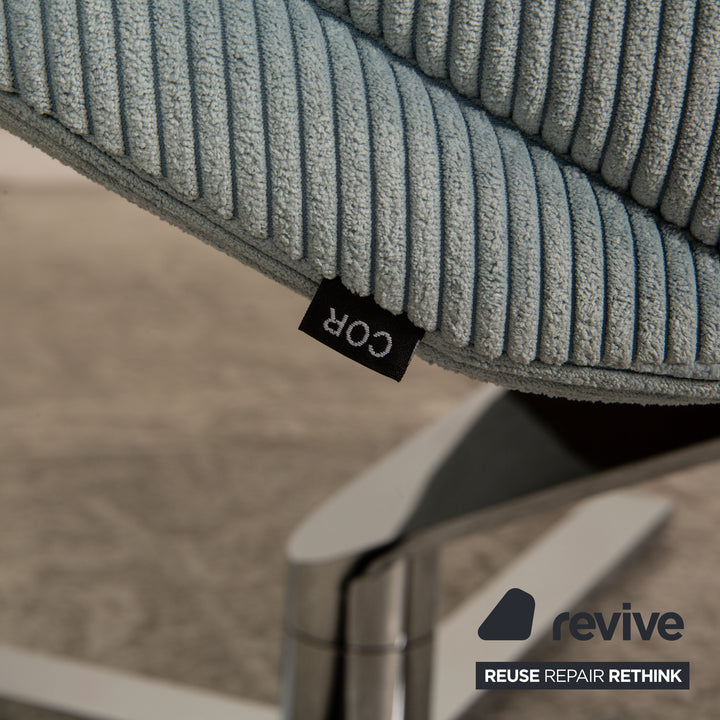 Cor Jura fabric corduroy armchair blue incl. footstool