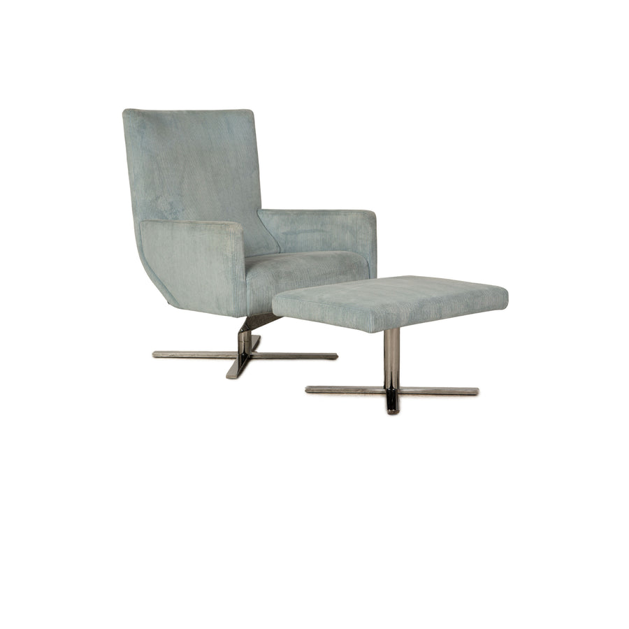 Cor Jura fabric corduroy armchair blue incl. footstool