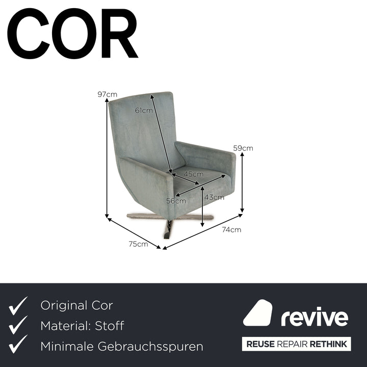 Cor Jura fabric corduroy armchair blue incl. footstool