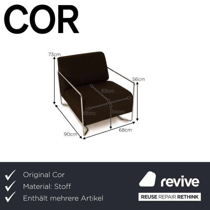 Cor Kelp Stoff Sofa Garnitur Braun Dreisitzer Sessel Hocker