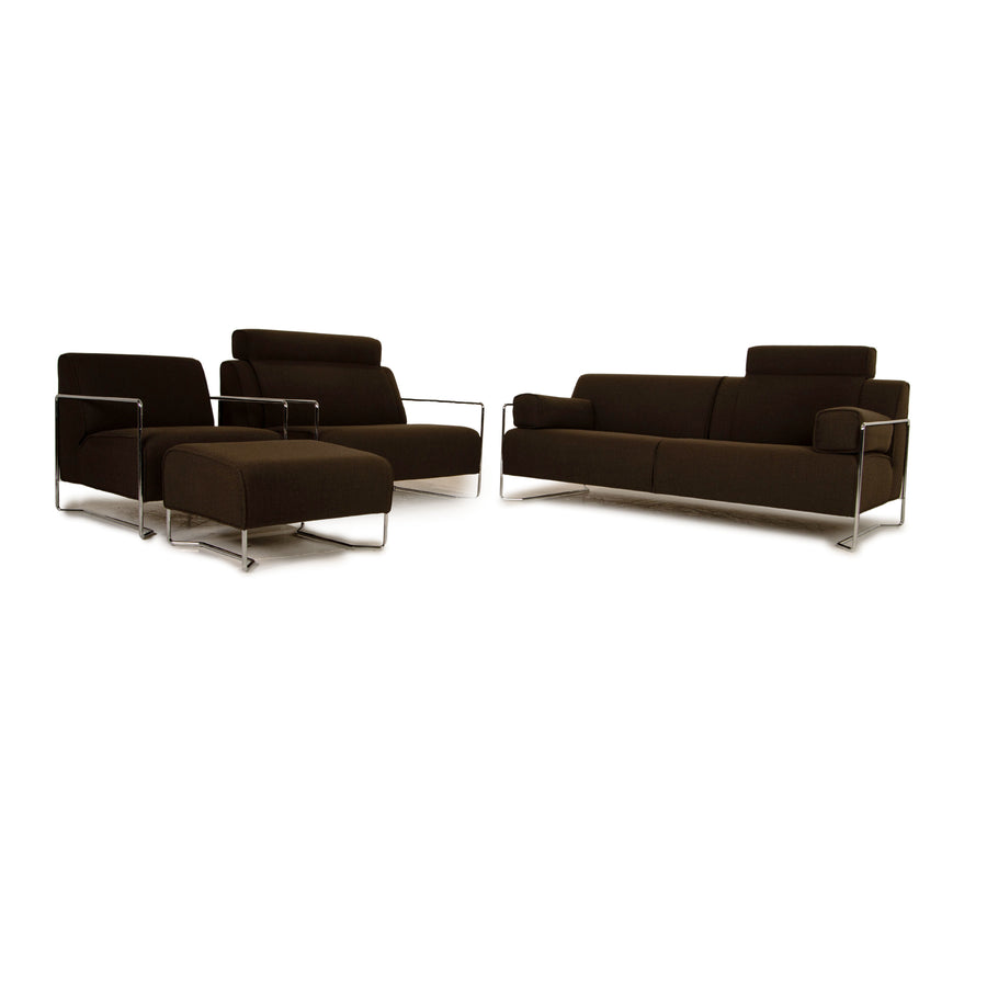 Cor Kelp Stoff Sofa Garnitur Braun Dreisitzer Sessel Hocker