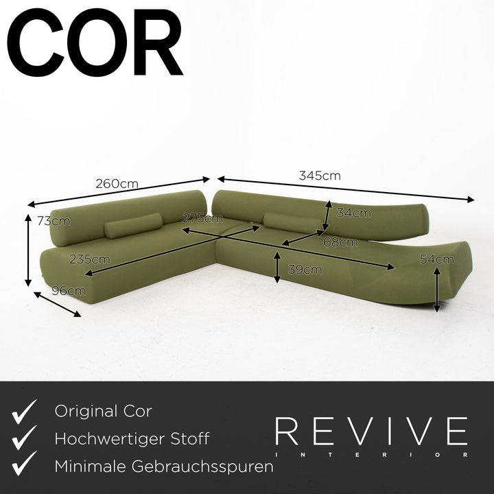 Cor Lava Stoff Ecksofa inkl. Hocker Grün Modulsofa Couch #13478