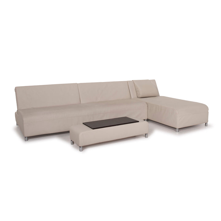 Cor Leder Sofa Creme Ecksofa inkl. Hocker #14844
