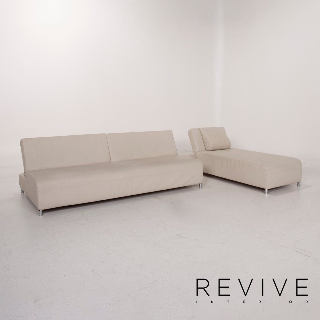 Cor Leder Sofa Creme Ecksofa inkl. Hocker #14844