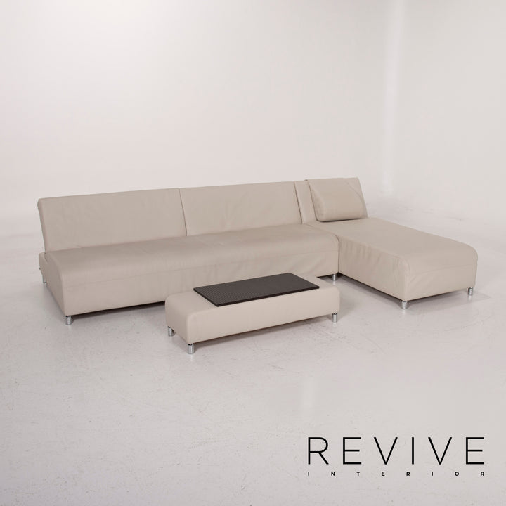 Cor Leder Sofa Creme Ecksofa inkl. Hocker #14844