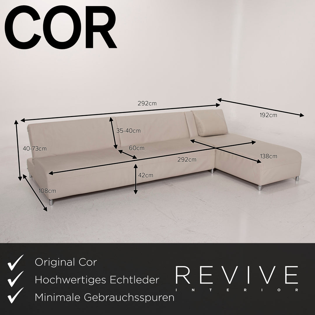 Cor Leder Sofa Creme Ecksofa inkl. Hocker #14844