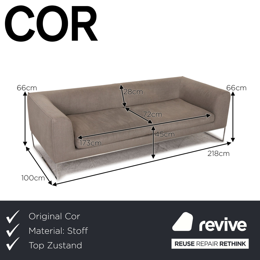 Cor Mell Fabric Three Seater Gray Sofa Couch Lounge