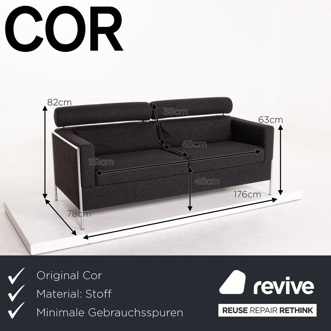 Cor Nemo Stoff Sofa Anthrazit Grau Dreisitzer Couch #14635